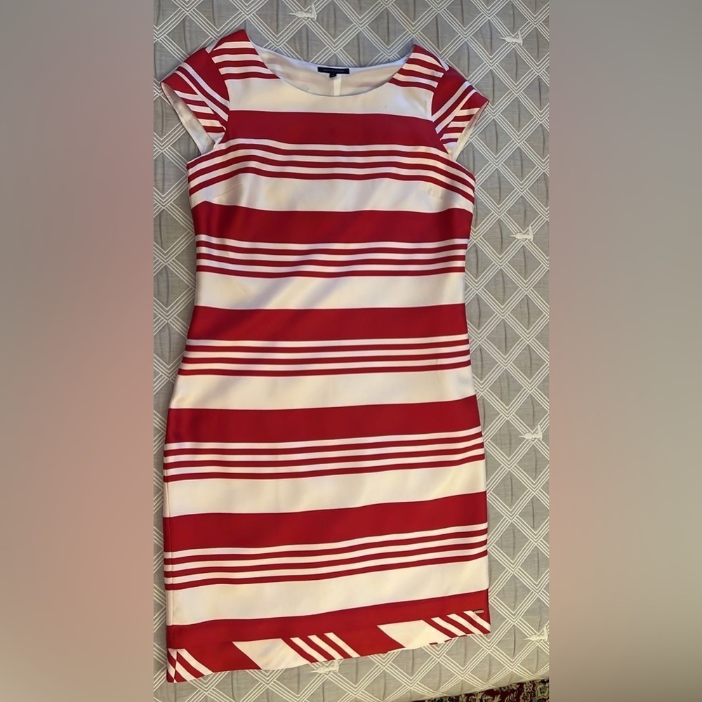 Tommy Hilfiger Red and White Diagonal Striped Blouse